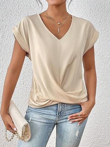 236g Weight Short Sleeve Sleeve Length Spandex, Polyester Fabric Type Long Top Length T-shirt Tops Type Casual, Daily Occasion V Neck Neckline Loose Fit Type Solid Color Pattern Summer Season Women's Gender Casual, Elegant Style Wholesale Women's Spandex Polyester Casual Elegant Solid Color Short Sleeve T-Shirts 18