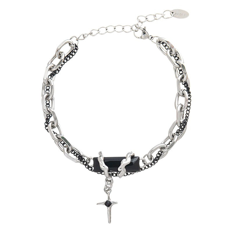 Black White Stone star cross bracelet men and women all-match ins niche design light luxury high-grade couple bracelet fashion