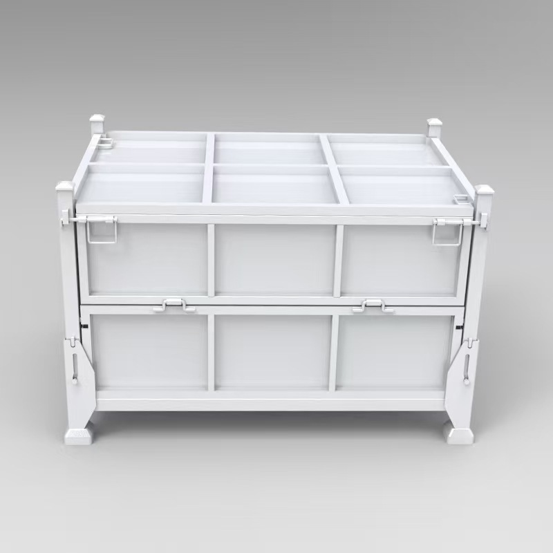 可折叠带盖钢板料箱铁板料箱铁箱金属周转箱重型料箱物流箱钢板箱