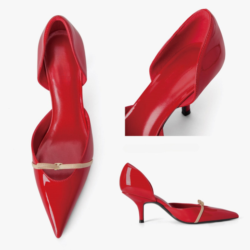Minimalist ultra-fine bow, three-dimensional cut, shallow-toe, low-heeled pumps, 2027 summer new collection, elegant high heels Minimalist ultra-fine bow, three-dimensional cut, shallow-toe, low-heeled pumps, 2027 summer new collection, elegant high heels
