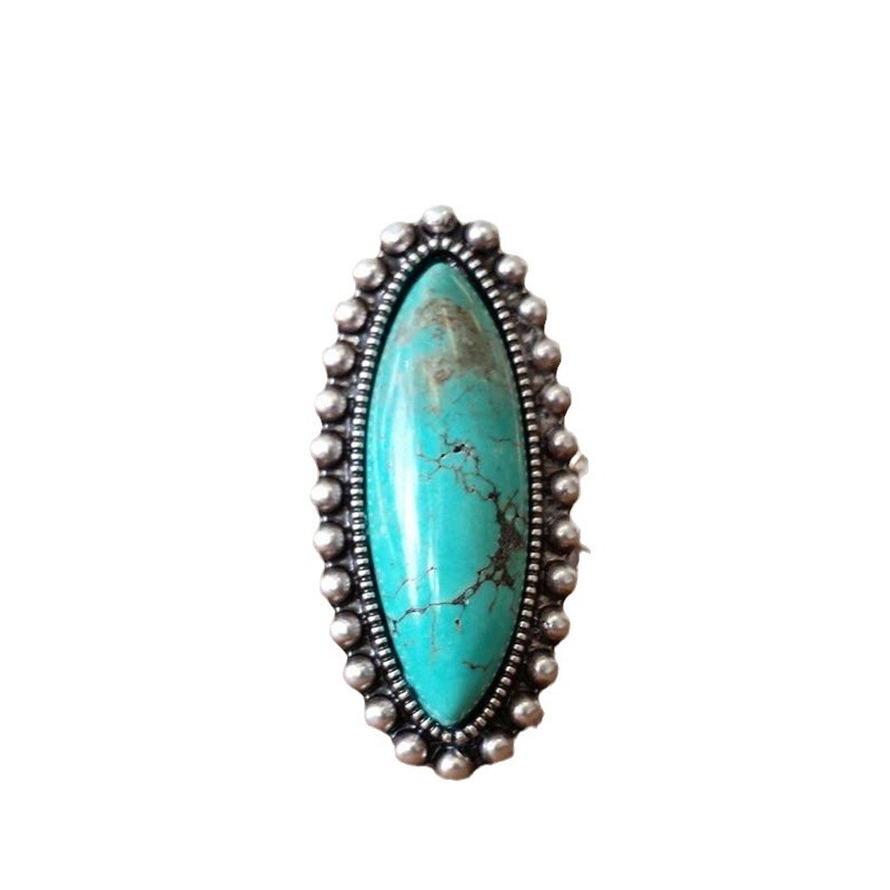 Vintage Turquoise Ring Ethnic Style Inlaid Blue Pattern Ring_voghion.com
