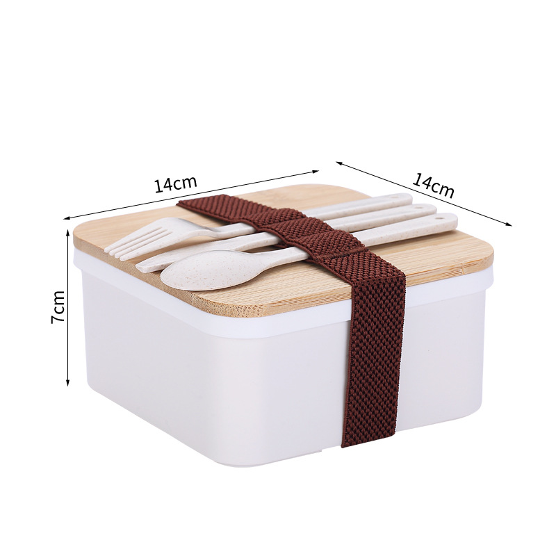 Tapa de madera de bambú de estilo japonés caja de almuerzo simple separada de trabajador de oficina portátil estudiante microondas caja de almuerzo de una sola capa caja de almuerzo