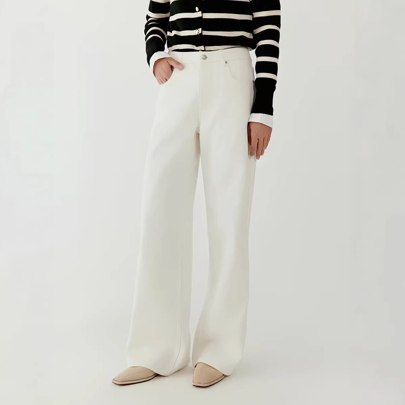 White Denim Loose Casual Stretch Cotton Straight-Leg Pants for Women, New Spring/Summer Commuter Soft Casual Jeans White Denim Loose Casual Stretch Cotton Straight-Leg Pants for Women, New Spring/Summer Commuter Soft Casual Jeans