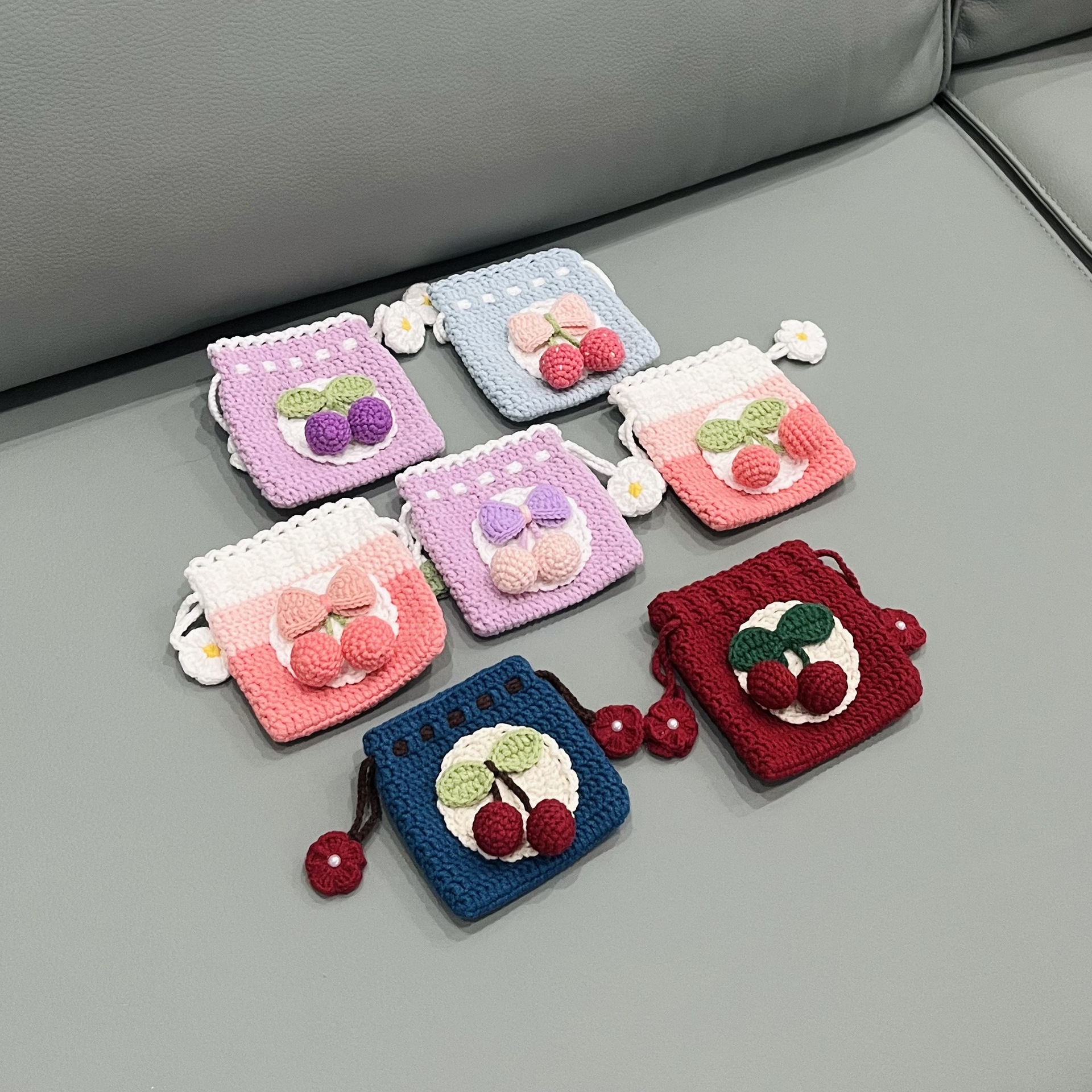 Hermosa bolsa de cambio tejida a mano, gancho de lana tejida, bolsa de bolsillo mini bolsa de cambio, productos terminados