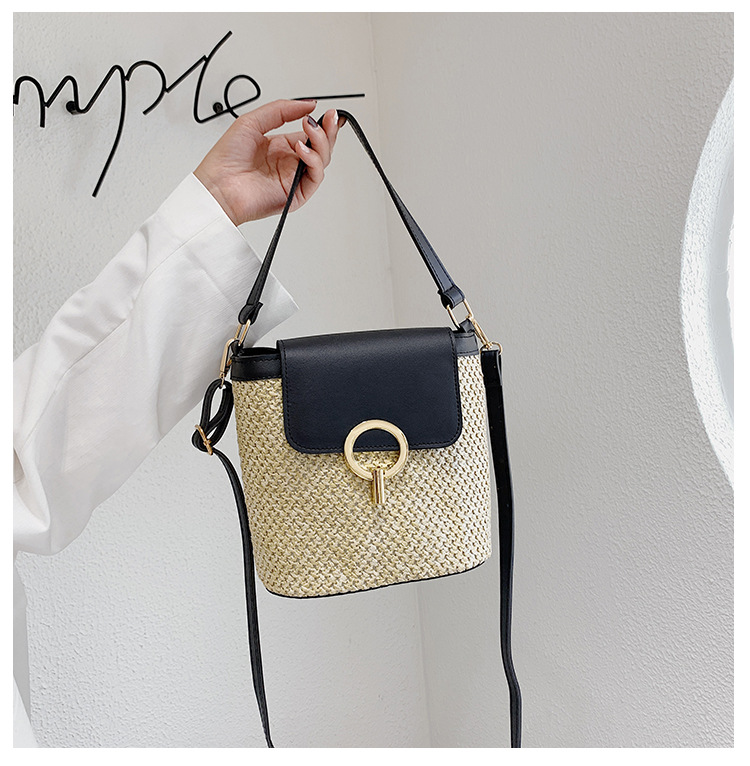 Handheld Damen Eimer Urlaub 2024 Frühjahr/Sommer neue Crossbody Stroh Rattan gewebt Mode kleine Tasche_voghion.com