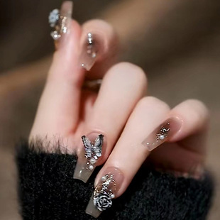 Dark Color White Medium Ballet Armor Crystal Butterfly Camellia High Quality Wear Armor Diamond Manicure Pieces