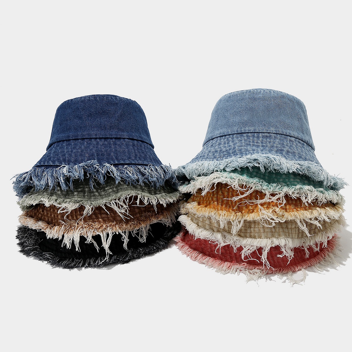 Marca de moda viejo sombrero de pescador de mezclilla sin filo moda de la calle de primavera y verano tablero de luz lavada sombrero de lavabo grande sombrero de mujer