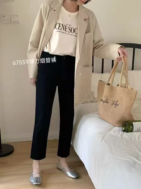 家-824-34   早秋新款弹力烟管小黑裤67559|undefined