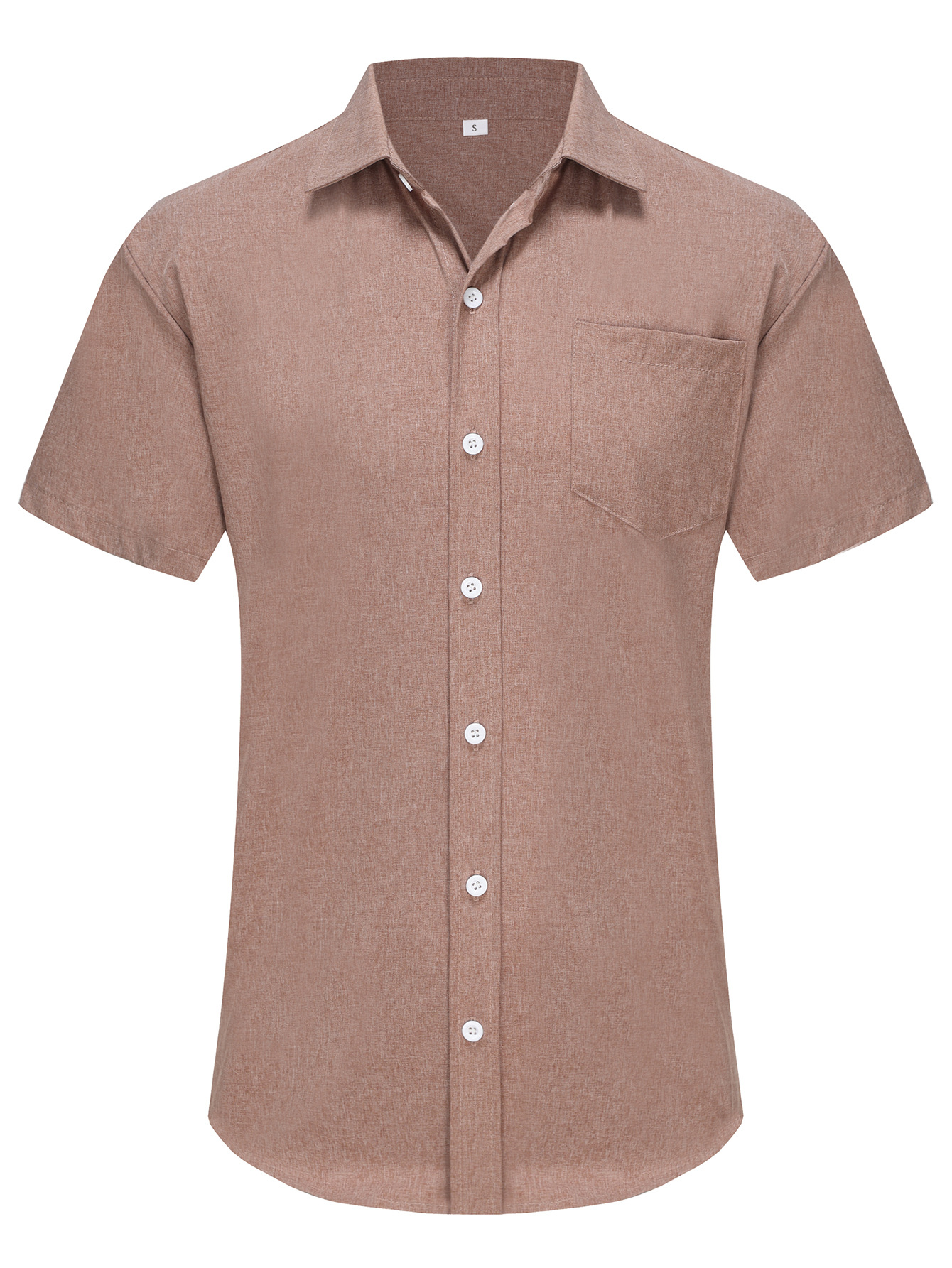 Herrenhemd, sommerlicher, kühler Strandurlaub, kurzärmliger, einfarbiger, lockerer Kragen, Oberteil mit bügelfreien Knöpfen_voghion.com