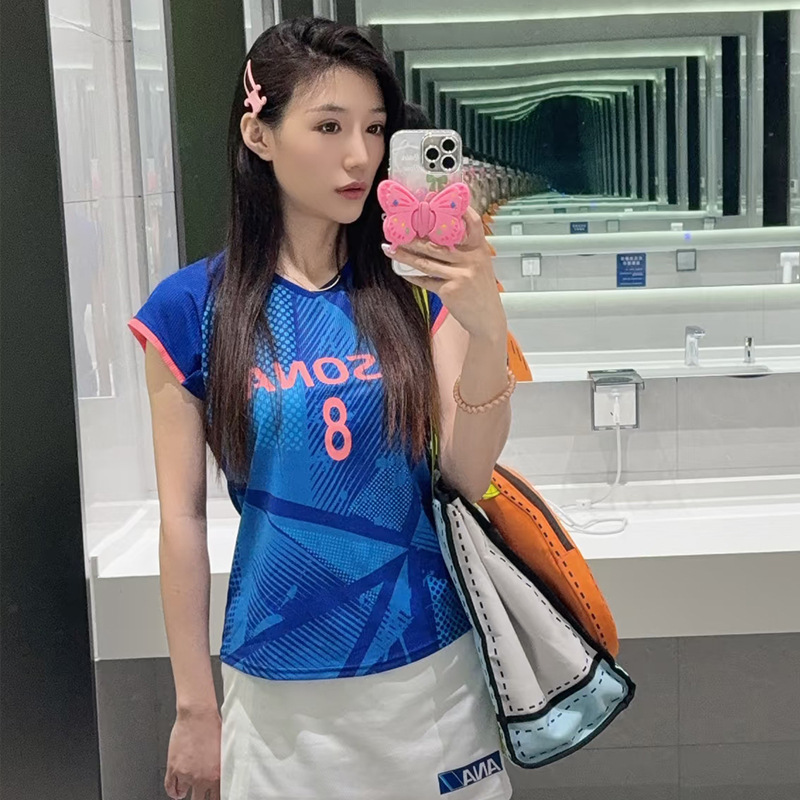 2025新款田口真彩新款羽毛球服女飞袖吸汗速干透气印字JP版大赛服|undefined