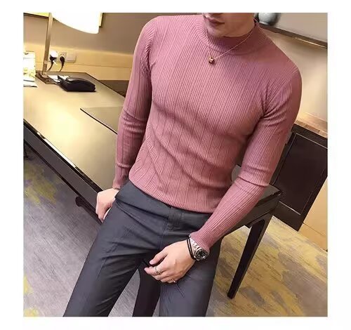Men's British Style Slim Fit Turtleneck Sweater Korean Style Knitwear Casual Striped Base Layer Autumn New Versatile_viptrois.com