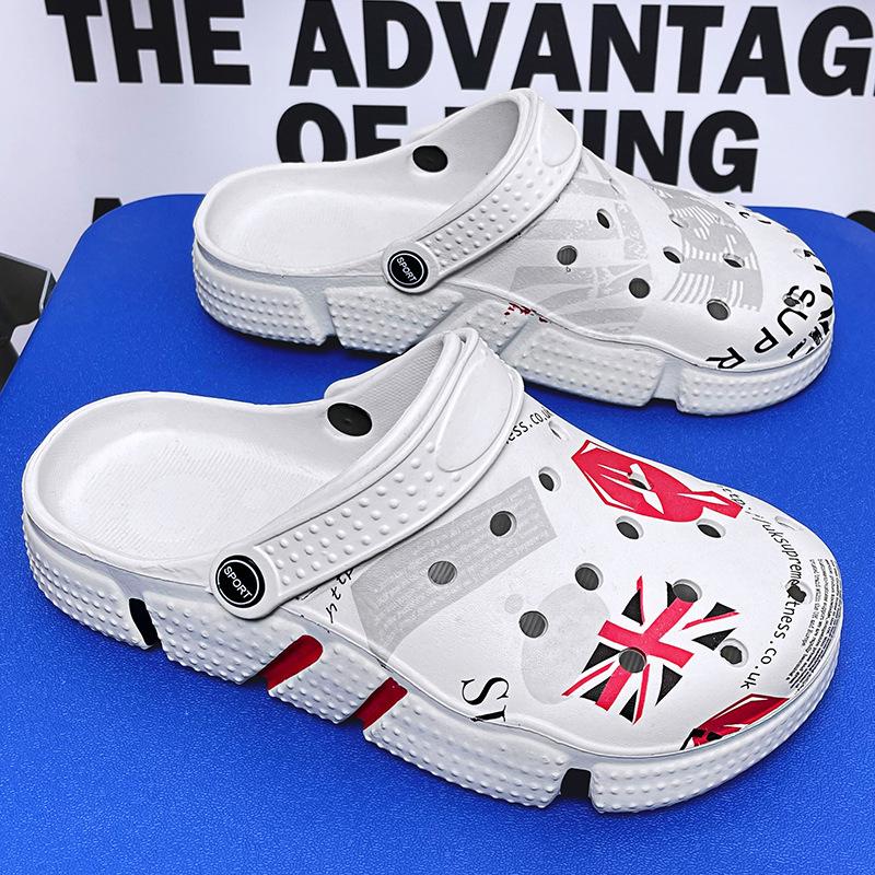 Lochschuhe Sommeroberbekleidung, Anti-Rutsch-Hohle Tarnung Dual-Purpose-Taschenkopf Große Hausschuhe Herren Strandsandalen_voghion.com