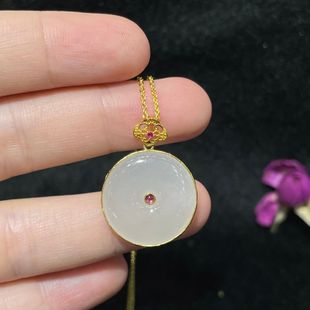 Fubei Diamond Jewelry 18K Gold Inlaid White Jade Round Buckle White Fat White Specification 20.5/20.5/4.7mm Jewelry Accessories