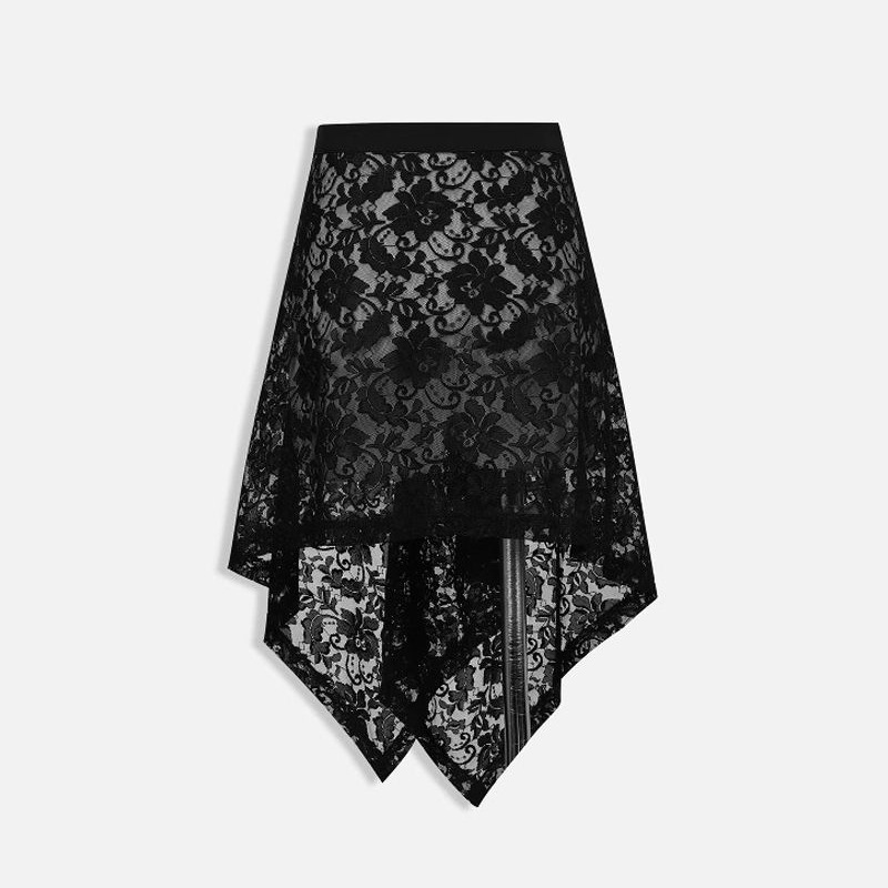 Black Lace Irregular Hem Versatile Butt Curtain Skirt Ready for Sale in Seconds