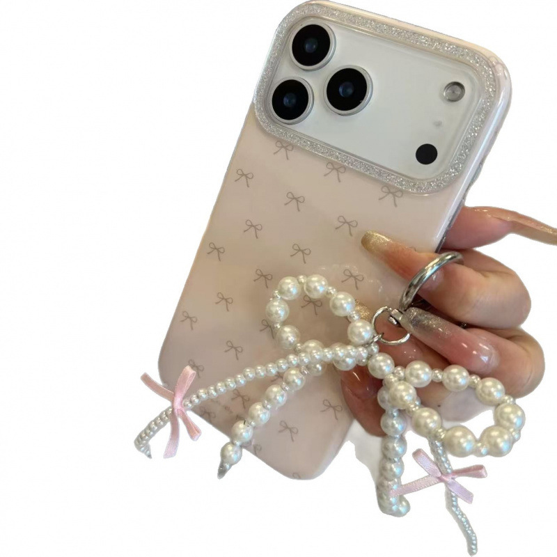 韩系温柔粉色蝴蝶结珍珠链条适用iPhone17promax苹果16手机壳15潮|undefined