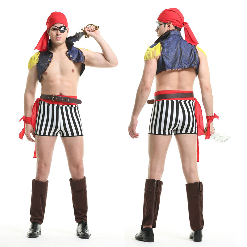 外贸新款万圣节海盗制服水手 男 化妆舞会男装成人加勒比海盗服装