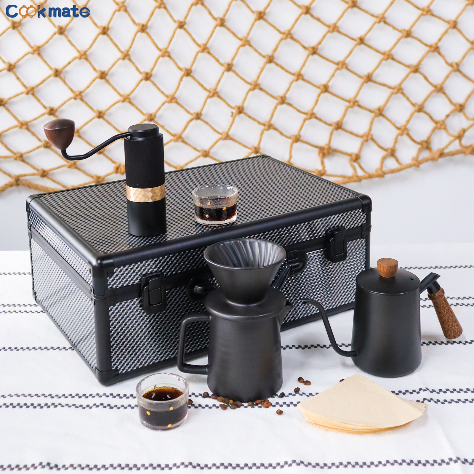 Seleccione un conjunto completo de cajas de almacenamiento de lujo para equipos de grado barista, un conjunto de café portátil al aire libre