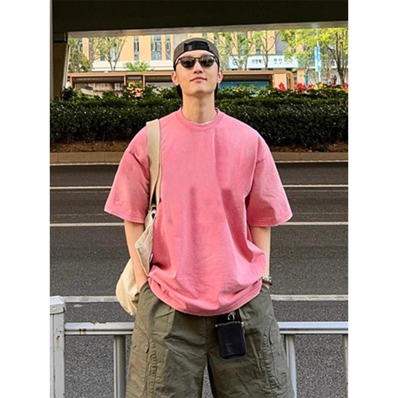 精梳棉重磅t恤男高级感纯棉夏季彩色短袖大码情侣装内搭半袖潮