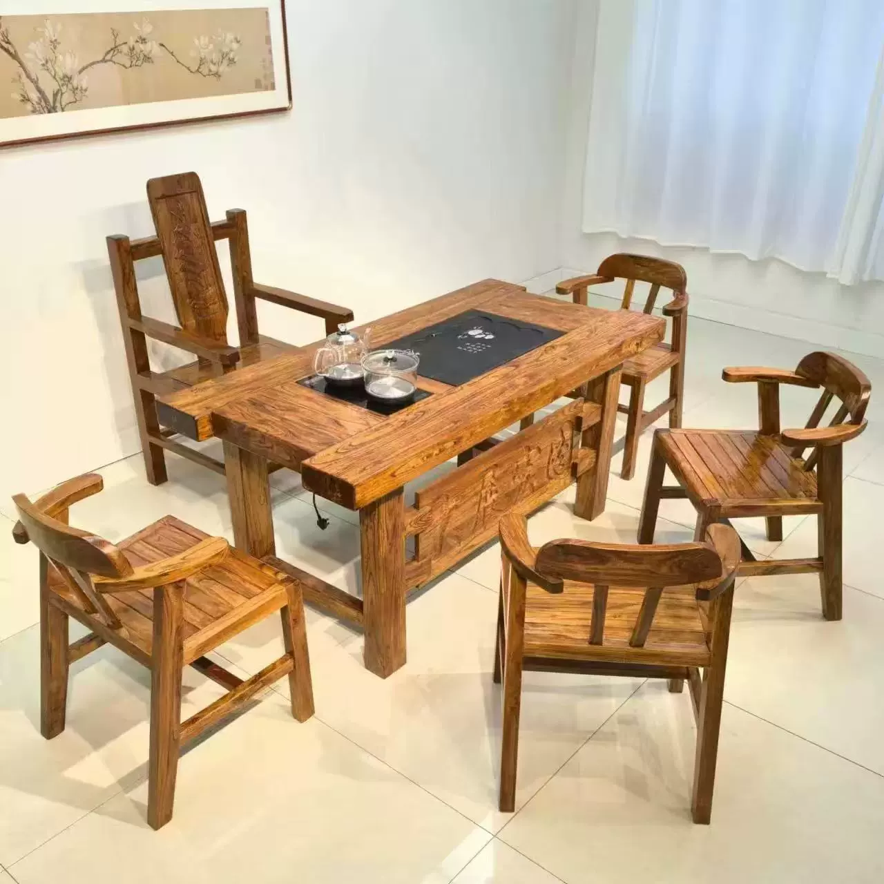 Старый стол из вяза, ретро чайный столик, офисный деревянный стол, обеденный стол, домашний балконный стол, простой компьютерный стол, барный стол