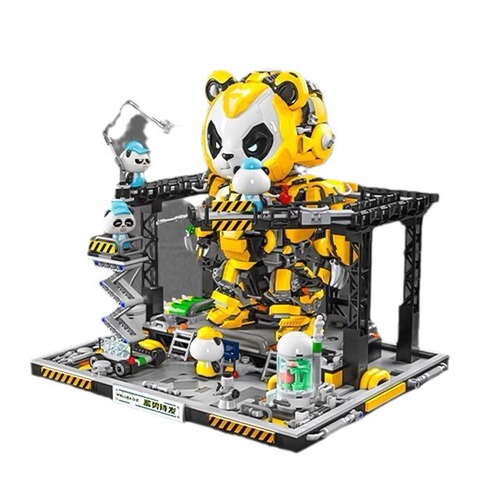 Trendy building blocks panda mecha assembly toy mechanical repair station deformation robot children's educational new year gift