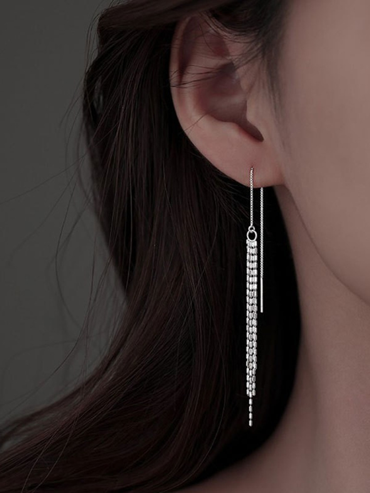 Pendientes de borla de plata esterlina S925 cara adelgazante pendientes de nicho 2022 nuevos pendientes de moda pendientes largos de mujer temperamento