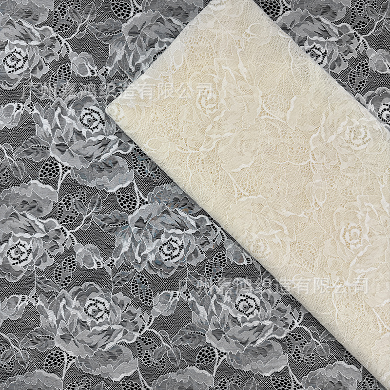 Nuevo encaje de gran flor, tela de encaje de amoniaco, encaje elástico, albaricoque blanco y negro en stock, tela de encaje de base