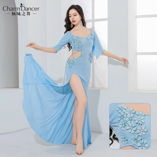 Qingcheng Dance Belly Dance Costume Light Luxury Folk Baladi Satin Hot Diamond Robe Oriental Dance Practice Performance Costume
