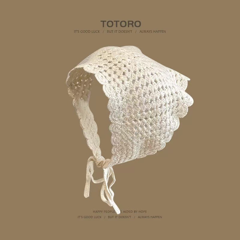 Pañuelo de punto de estilo pastoral beige, bufanda triangular, mujer, Baotou, playa francesa, linda diadema, tocado 2024 nuevo