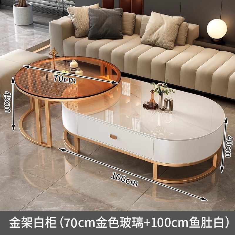 골드 프레임 화이트 캐비닛丨유광 생선 배 흰색 + 갈색 유리