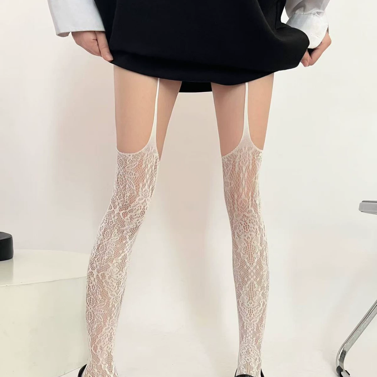 Панчохи-подтяжки в сетку, Y2K Shibuya жаккард, разноцветные панк, one size