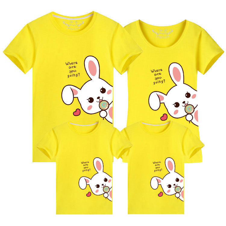 2023 conejo año padre-hijo T-shirt Año Nuevo rojo nacimiento año familia tres familia bendición seguro feliz manga corta moda