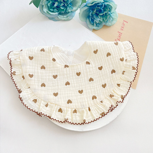 Class A Baby Bib Pure Cotton 4-Layer Gauze Bib Newborn Baby Girls' Anti-stain Bib Cartoon Lace Drool Cloth