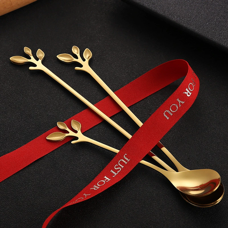Нержавеющая сталь Листья Ложка Креативная Фруктовая вилка Европейская золотая Листья Ложка С Ложкой Ложка Подарок Ложка Медовая сетка Красная кофейная ложка