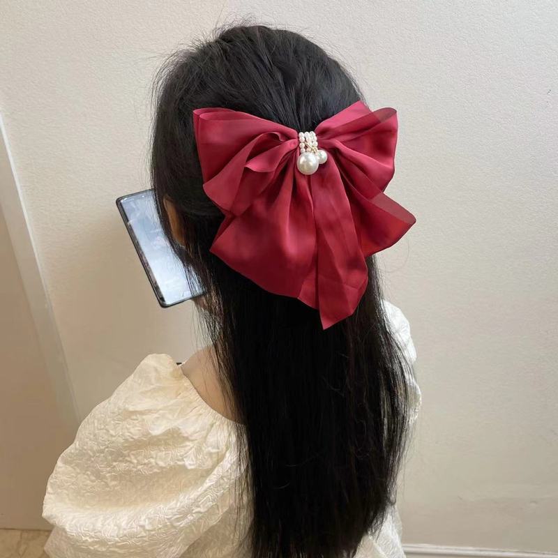 クロスボーダーの髪飾りの大きいサイズのレトロな長いリボンのヘアピンの多色の三角タオルの赤いリボンのスプリングクリップ|undefined