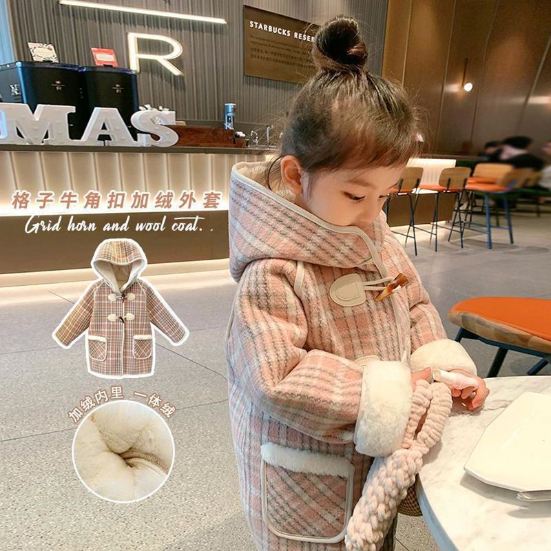 女童毛呢外套加绒儿童2022新款中长款双排扣风衣宝宝休闲呢子大衣