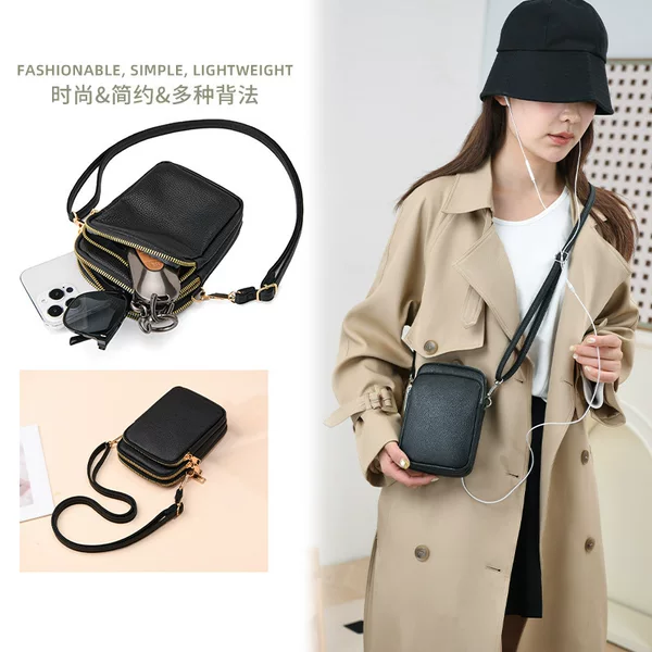 Cross-Border Hot Selling Mobile Phone Bag 2025 New Crossbody Bag Women's Soft Leather Mini Mobile Phone Small Bag Vertical Version