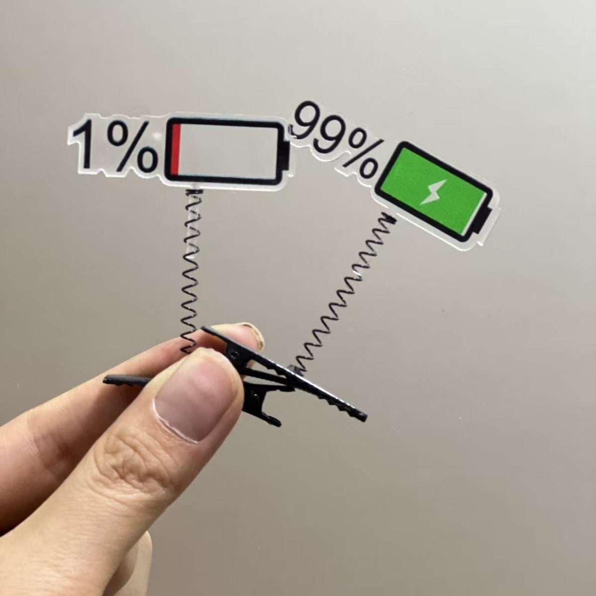 个性电量百分之一百分之99发夹弹簧夹顶夹摇摇发夹子电量1%发夹