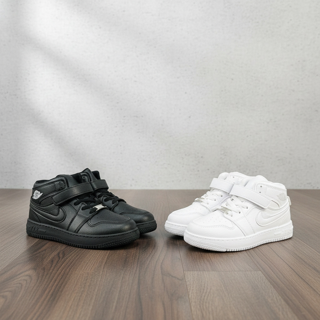 High-Top Sports Shoes 2025 Foreign Trade Wholesale New Children's Velcro Lightweight Soft-Soled White Sneakers Light and Soft