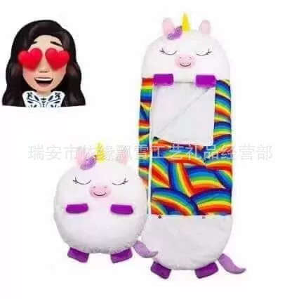 Children's sleeping bag with animals, folding cartoon plush cotton soft pillow, (Physicals), free leg movement, material