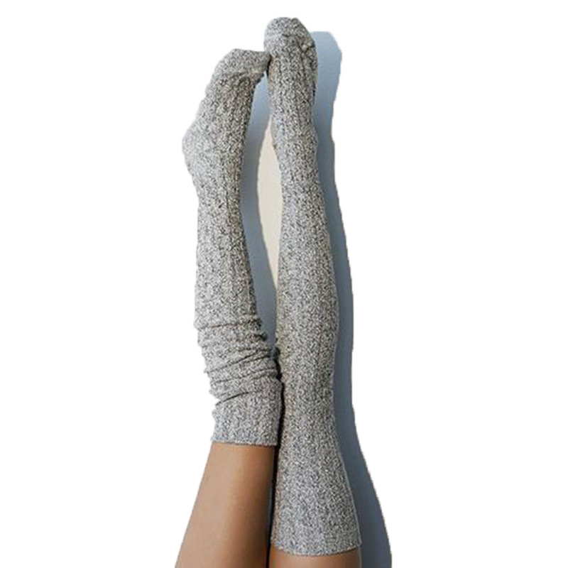 Autumn And Winter Fashion Twisted Solid Color Stockings Knitted Over The Knee Pile Socks For Women_maomaolike.com