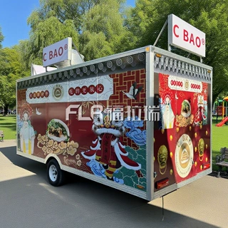 出口定制售卖食品餐车中国风红色主题景区商业多功能可移动小吃车