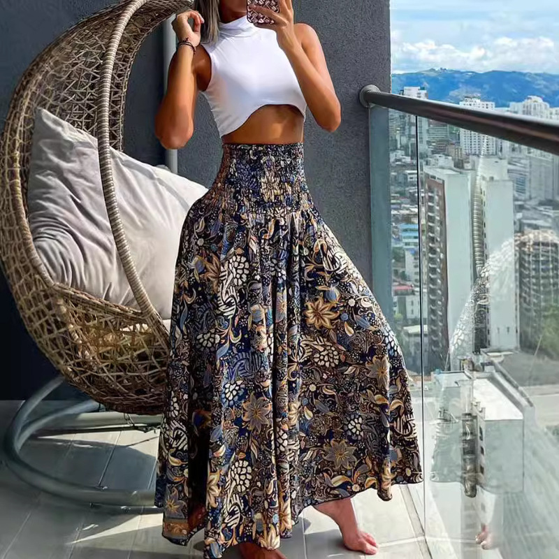 2024 Europe and the United States cross-border Amazon independent station summer new women's casual loose printing long skirt women