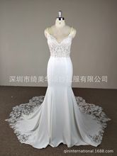 婚纱吊带crepe dress v领花瓣拖尾气质中腰新娘结婚婚纱