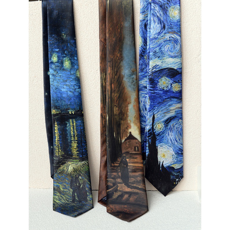 Fabricantes de corbatas casuales transfronterizas retro nicho guapo estilo de pintura al óleo de patrón de lujo fresco de alto nivel de sensación de mano uniforme image 3