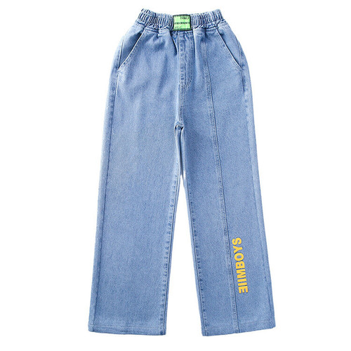Girls' wide-leg pants, spring and autumn clothing for children, medium and large children's loose pants, 2023 new girls' denim high-waisted trousers