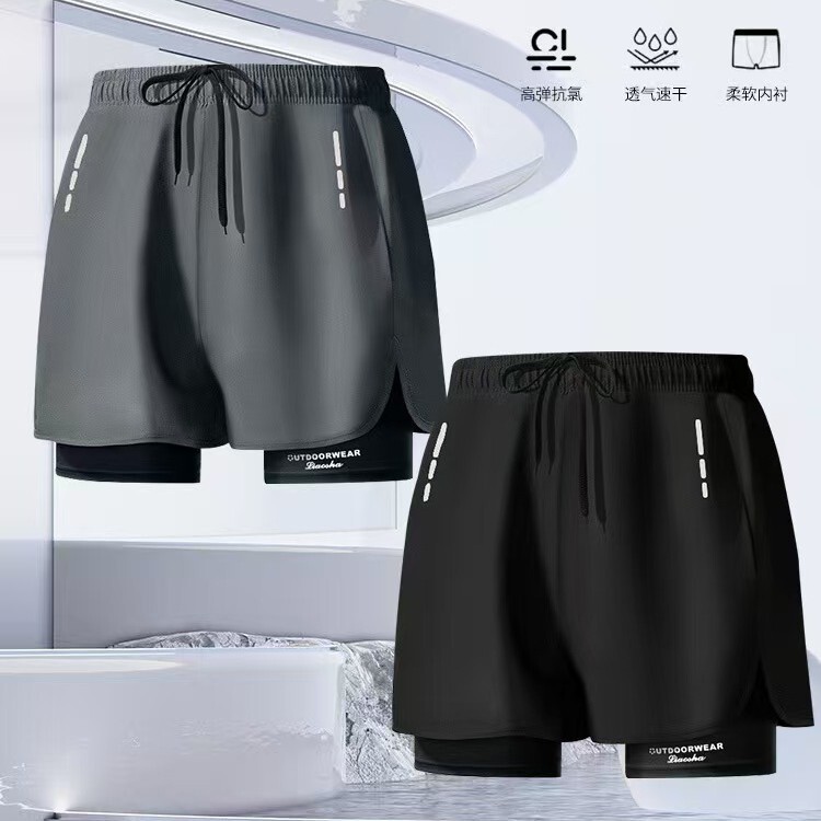 [Large Stock Available] Popular Adult Men's Swim Trunks, Double-Layer Anti-Embarrassment, Loose Fit, Plus-Size Swimwear, Hot Spring Swimming Trunks