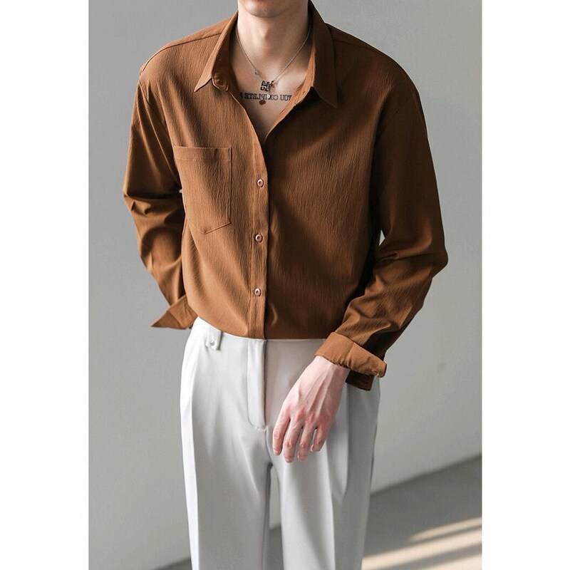 Light Mature Korean Style Fashionable Handsome Long-sleeved Shirt Men's Loose Casual Wrinkle Draped Non-ironing Shirt Spring Top