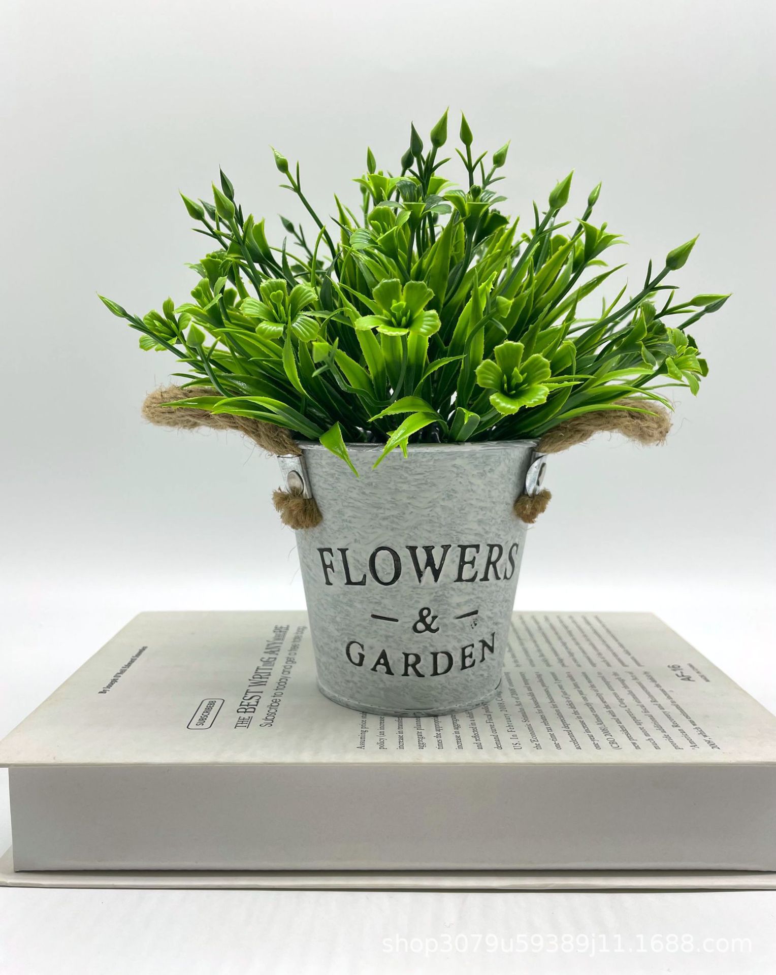 Simulación de plantas verdes, retro creativo, barril de hierro forjado nórdico, planta falsa, planta en maceta, decoración de oficina, bonsai decorativo de plástico