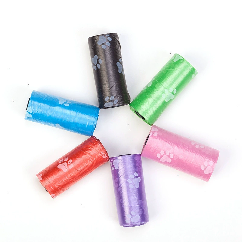 Пакеты для уборки за животными с принтом лап, пакеты для собачьих отходов, 15 рулонов, разноцветные, сменные, для использования на улице, оптовая упаковка.
