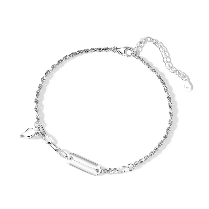 Pulsera magnética de plata pura S925 con forma de corazón para parejas, diseño de nicho, cadena ligera de lujo, estilo ins, colgante cuadrado, joyería